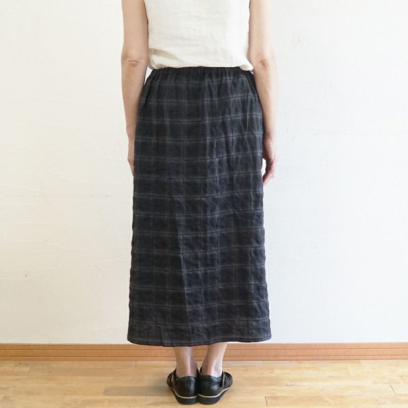 Branch m‘.,ブランチエム,ナチュラル,30代,40代,50代,60代,コットン,ゆったり,綿,チェック,スカート,ギャザースカート,チェックスカート,シャーリングチェック,