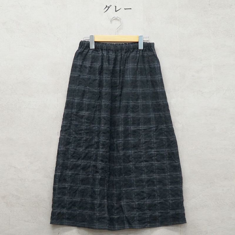 Branch m‘.,ブランチエム,ナチュラル,30代,40代,50代,60代,コットン,ゆったり,綿,チェック,スカート,ギャザースカート,チェックスカート,シャーリングチェック,