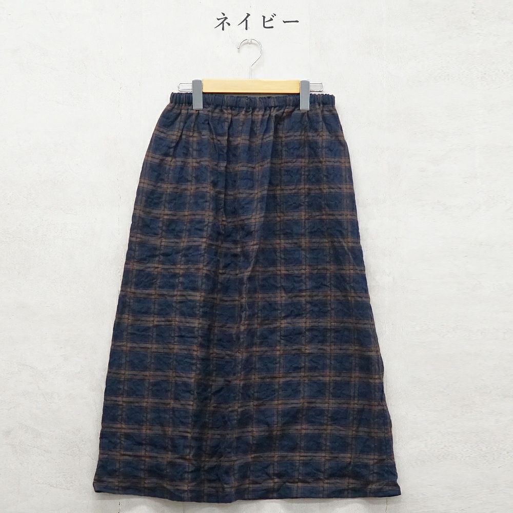 Branch m‘.,ブランチエム,ナチュラル,30代,40代,50代,60代,コットン,ゆったり,綿,チェック,スカート,ギャザースカート,チェックスカート,シャーリングチェック,