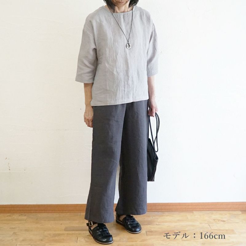 Branch m‘.,ブランチエム,ナチュラル,30代,40代,50代,60代,リネン,ゆったり,ブラウス,リネンブラウス,7分袖,プルオーバー,プルオーバーブラウス, Tシャツ