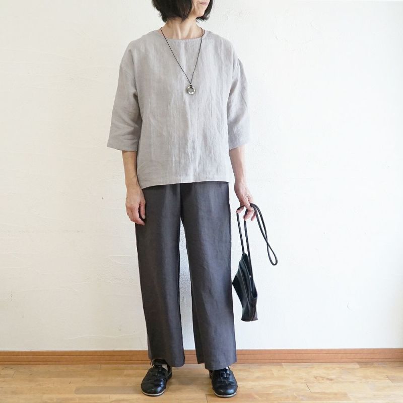 Branch m‘.,ブランチエム,ナチュラル,30代,40代,50代,60代,リネン,ゆったり,ブラウス,リネンブラウス,7分袖,プルオーバー,プルオーバーブラウス, Tシャツ