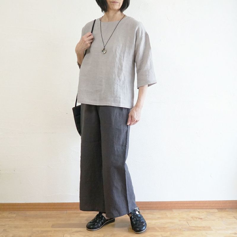 Branch m‘.,ブランチエム,ナチュラル,30代,40代,50代,60代,リネン,ゆったり,ブラウス,リネンブラウス,7分袖,プルオーバー,プルオーバーブラウス, Tシャツ