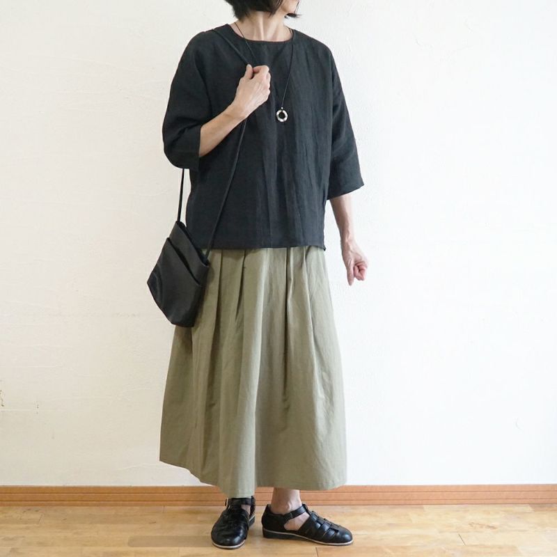 Branch m‘.,ブランチエム,ナチュラル,30代,40代,50代,60代,リネン,ゆったり,ブラウス,リネンブラウス,7分袖,プルオーバー,プルオーバーブラウス, Tシャツ