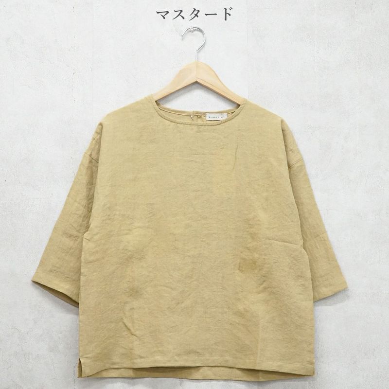Branch m‘.,ブランチエム,ナチュラル,30代,40代,50代,60代,リネン,ゆったり,ブラウス,リネンブラウス,7分袖,プルオーバー,プルオーバーブラウス, Tシャツ