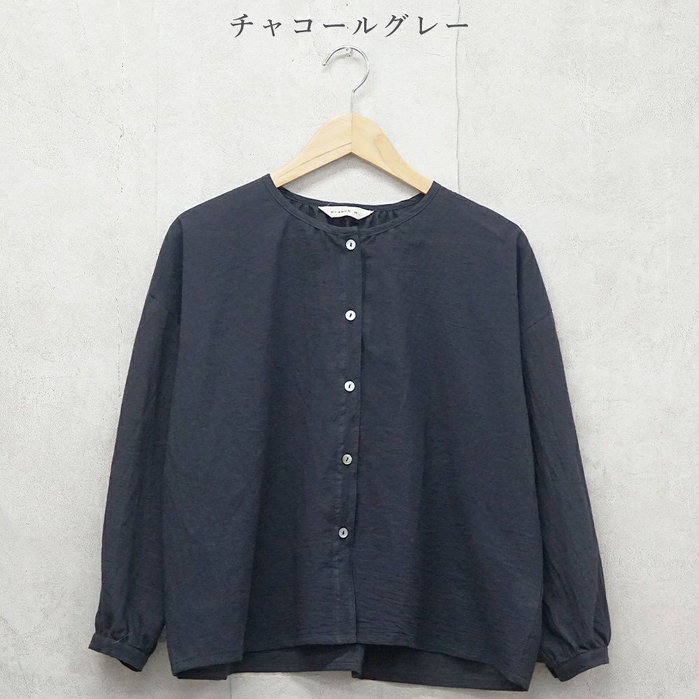 Branch m‘.,ブランチエム,ナチュラル,30代,40代,50代,60代,コットン,綿,ゆったり,ブラウス,コットンブラウス,綿ローン,東炊き,シアーブラウス,シアーシャツ,ノーカラーブラウス