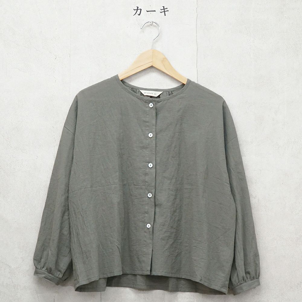 Branch m‘.,ブランチエム,ナチュラル,30代,40代,50代,60代,コットン,綿,ゆったり,ブラウス,コットンブラウス,綿ローン,東炊き,シアーブラウス,シアーシャツ,ノーカラーブラウス