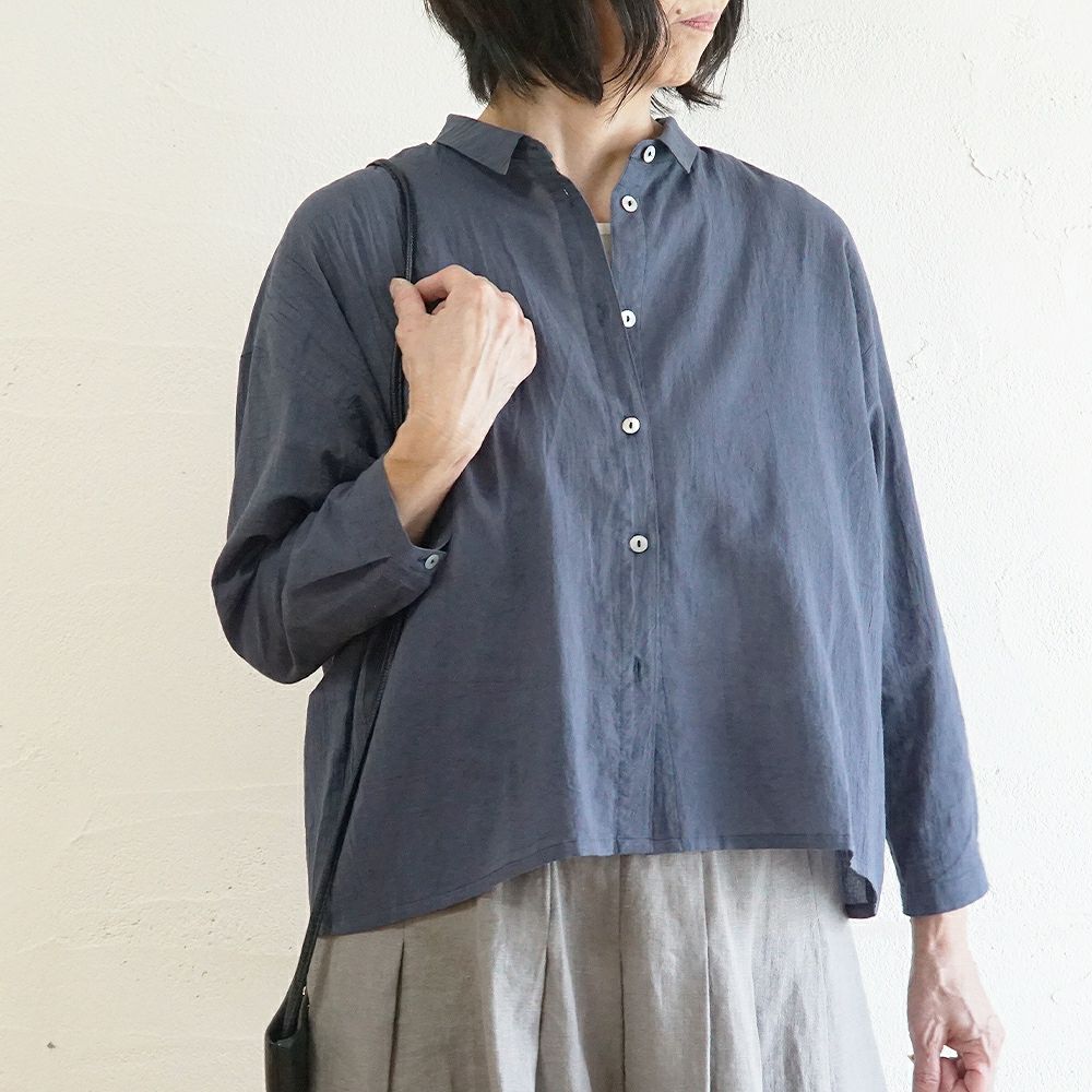 Branch m‘.,ブランチエム,ナチュラル,30代,40代,50代,60代,コットン,綿,ゆったり,ブラウス,コットンブラウス,綿ローン,東炊き,シアーブラウス,シアーシャツ,ノーカラーブラウス