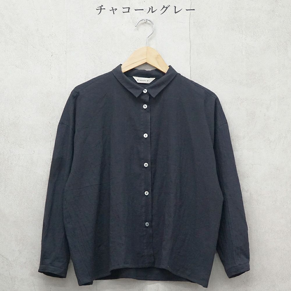 Branch m‘.,ブランチエム,ナチュラル,30代,40代,50代,60代,コットン,綿,ゆったり,ブラウス,コットンブラウス,綿ローン,東炊き,シアーブラウス,シアーシャツ,ノーカラーブラウス