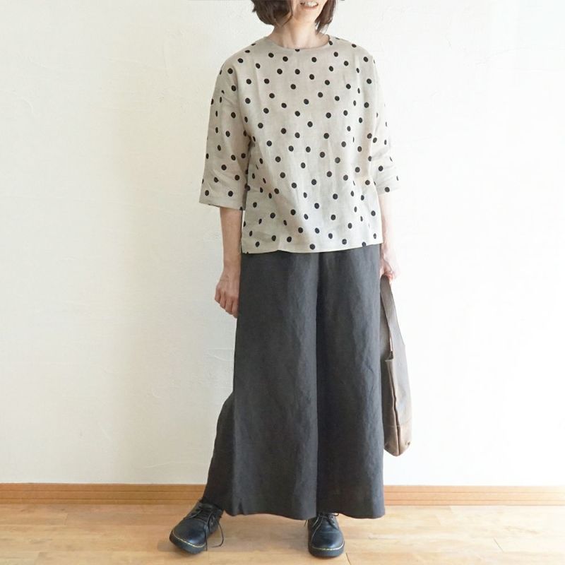 Branch m‘.,ブランチエム,ナチュラル,30代,40代,50代,60代,リネン,ゆったり,ブラウス,リネンブラウス,プルオーバーブラウス,プルオーバー,水玉,水玉ブラウス,ドット柄,ドット柄ブラウス 