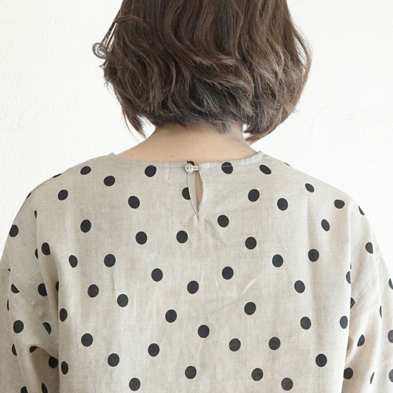 Branch m‘.,ブランチエム,ナチュラル,30代,40代,50代,60代,リネン,ゆったり,ブラウス,リネンブラウス,プルオーバーブラウス,プルオーバー,水玉,水玉ブラウス,ドット柄,ドット柄ブラウス 
