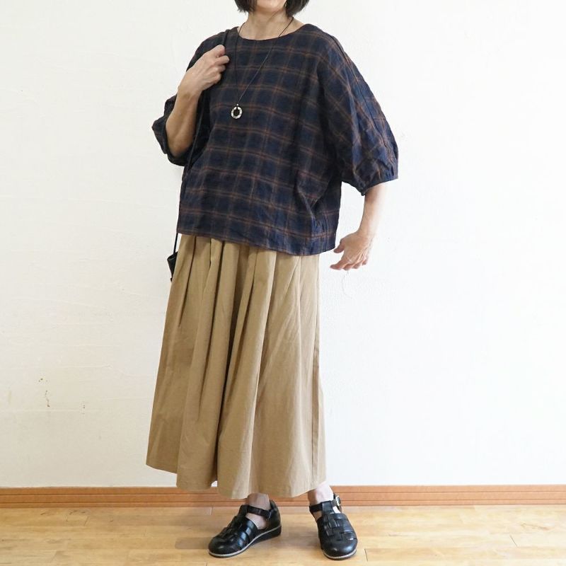 Branch m‘.,ブランチエム,ナチュラル,30代,40代,50代,60代,コーデセット,コーディネートセット,セット売り,ゆったり,blouse,ブラウス,チェック,チェックブラウス,ドルマンブラウス,プルオーバー,プルオーバーブラウス,スカート,タックスカート,チノスカート,