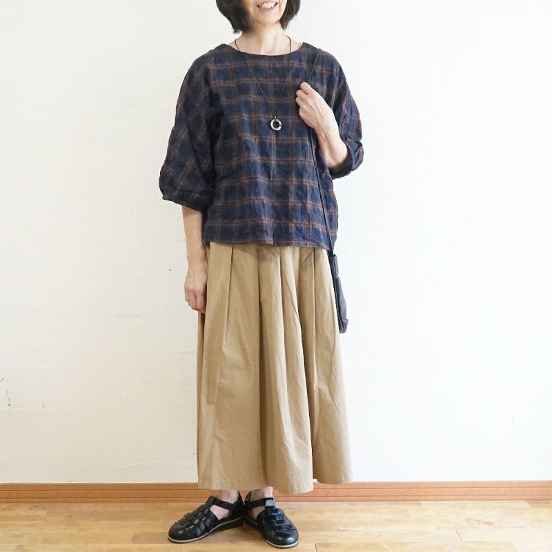 Branch m‘.,ブランチエム,ナチュラル,30代,40代,50代,60代,コーデセット,コーディネートセット,セット売り,ゆったり,blouse,ブラウス,チェック,チェックブラウス,ドルマンブラウス,プルオーバー,プルオーバーブラウス,スカート,タックスカート,チノスカート,