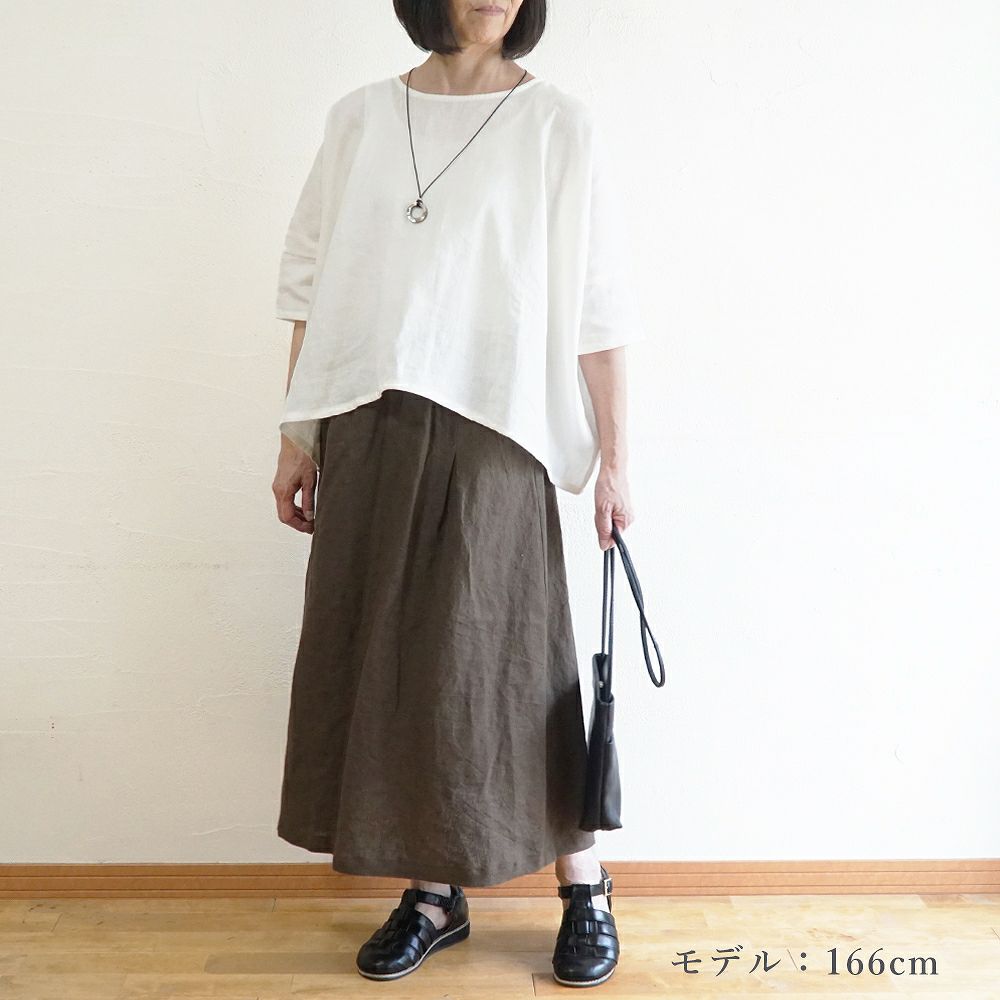 Branch m‘.,ブランチエム,ナチュラル,30代,40代,50代,60代,リネン,ゆったり,麻,skirt,スカート,リネンスカート,タックスカート,