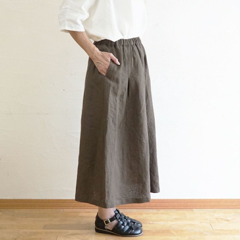 Branch m‘.,ブランチエム,ナチュラル,30代,40代,50代,60代,リネン,ゆったり,麻,skirt,スカート,リネンスカート,タックスカート,