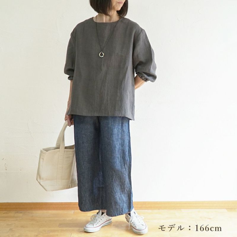 Branch m‘.,ブランチエム,ナチュラル,30代,40代,50代,60代,リネン,ゆったり,ブラウス,リネンブラウス,長袖,プルオーバー,プルオーバーブラウス,袖ゴム