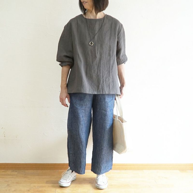 Branch m‘.,ブランチエム,ナチュラル,30代,40代,50代,60代,リネン,ゆったり,ブラウス,リネンブラウス,長袖,プルオーバー,プルオーバーブラウス,袖ゴム