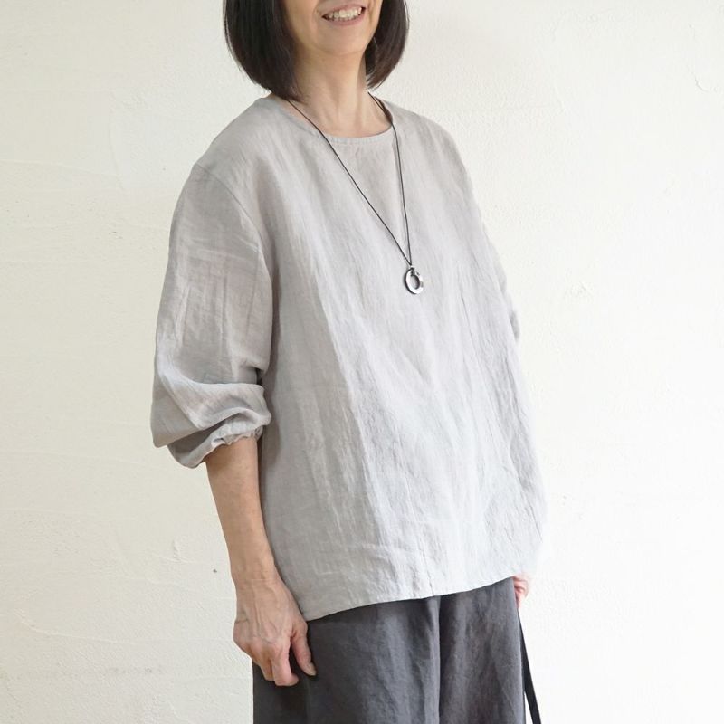 Branch m‘.,ブランチエム,ナチュラル,30代,40代,50代,60代,リネン,ゆったり,ブラウス,リネンブラウス,長袖,プルオーバー,プルオーバーブラウス,袖ゴム
