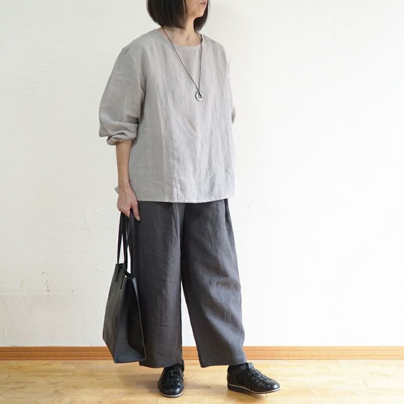 Branch m‘.,ブランチエム,ナチュラル,30代,40代,50代,60代,リネン,ゆったり,ブラウス,リネンブラウス,長袖,プルオーバー,プルオーバーブラウス,袖ゴム