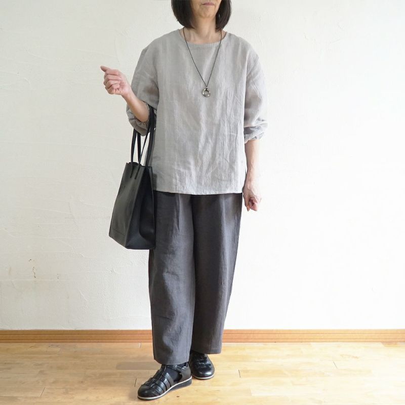 Branch m‘.,ブランチエム,ナチュラル,30代,40代,50代,60代,リネン,ゆったり,ブラウス,リネンブラウス,長袖,プルオーバー,プルオーバーブラウス,袖ゴム