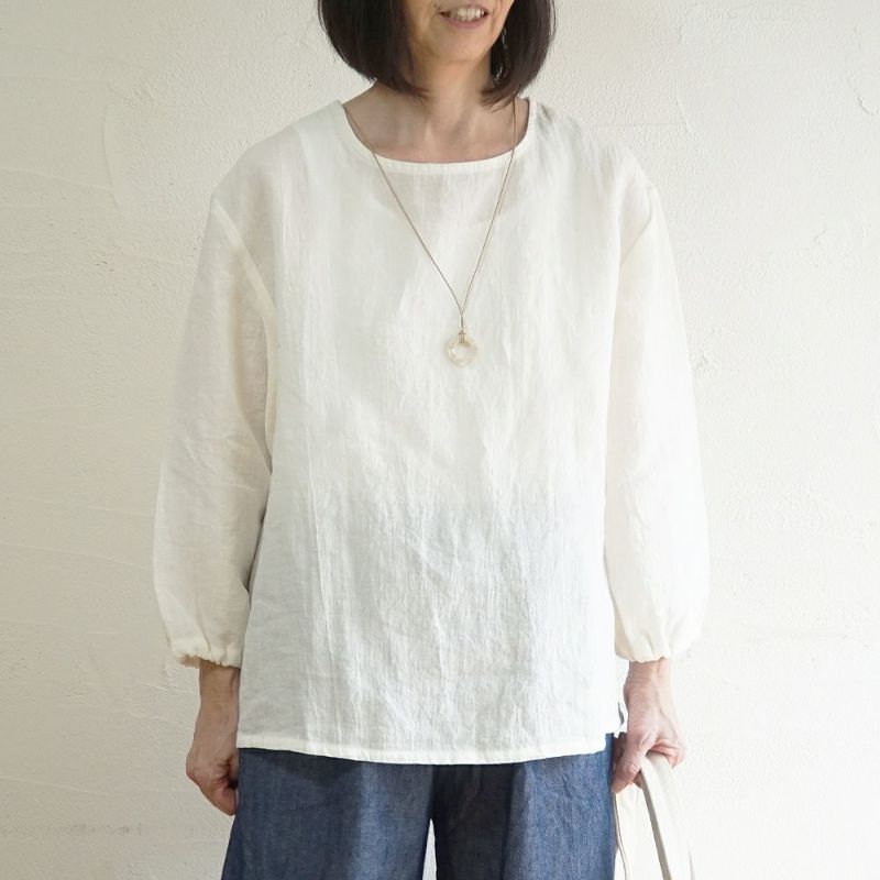 Branch m‘.,ブランチエム,ナチュラル,30代,40代,50代,60代,リネン,ゆったり,ブラウス,リネンブラウス,長袖,プルオーバー,プルオーバーブラウス,袖ゴム