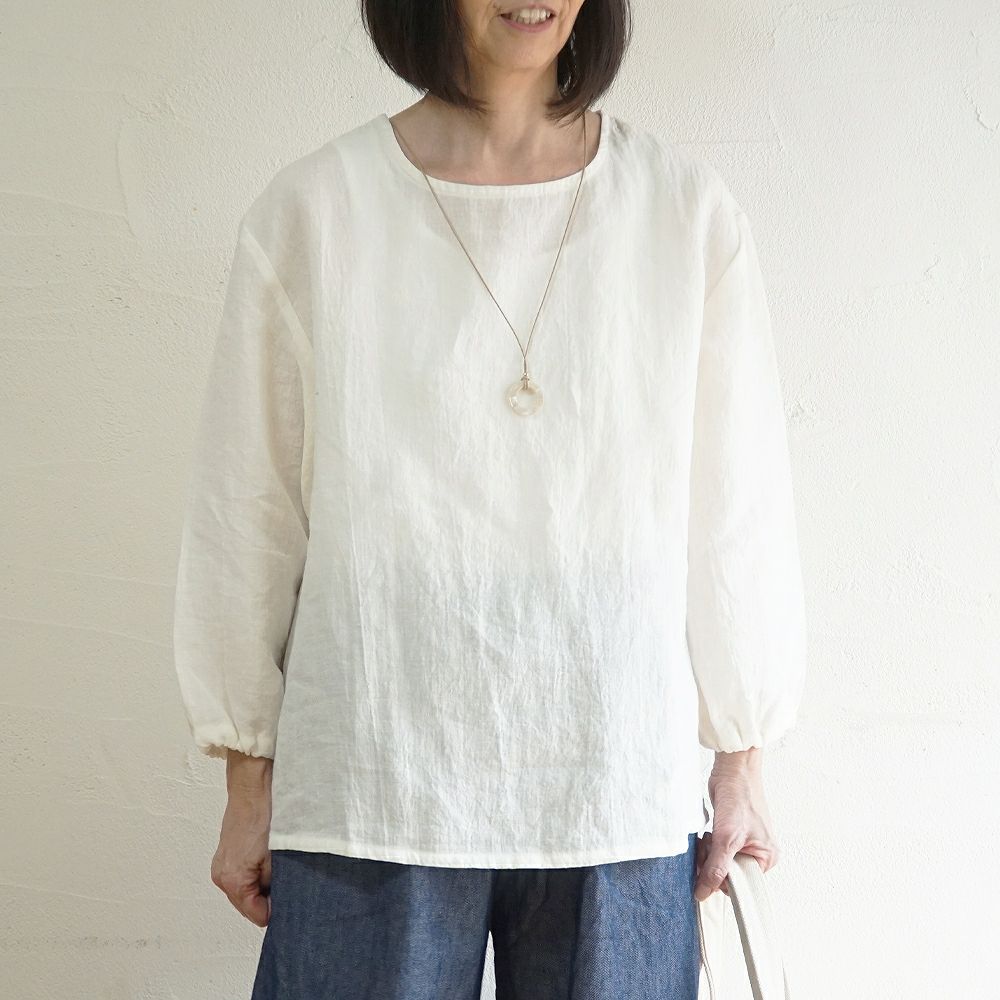 Branch m‘.,ブランチエム,ナチュラル,30代,40代,50代,60代,リネン,ゆったり,ブラウス,リネンブラウス,長袖,プルオーバー,プルオーバーブラウス,袖ゴム