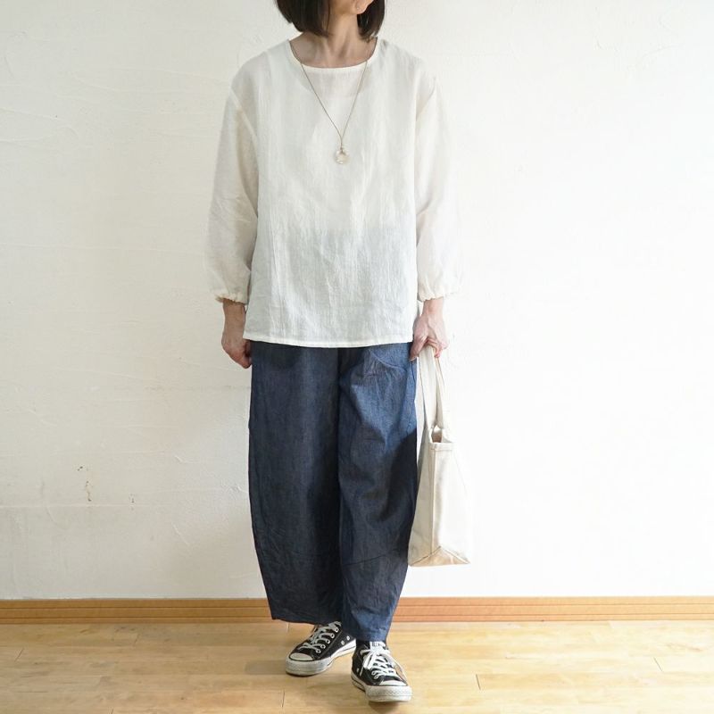 Branch m‘.,ブランチエム,ナチュラル,30代,40代,50代,60代,リネン,ゆったり,ブラウス,リネンブラウス,長袖,プルオーバー,プルオーバーブラウス,袖ゴム