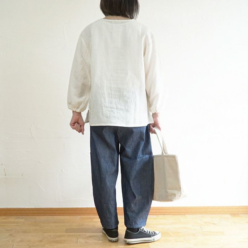 Branch m‘.,ブランチエム,ナチュラル,30代,40代,50代,60代,リネン,ゆったり,ブラウス,リネンブラウス,長袖,プルオーバー,プルオーバーブラウス,袖ゴム