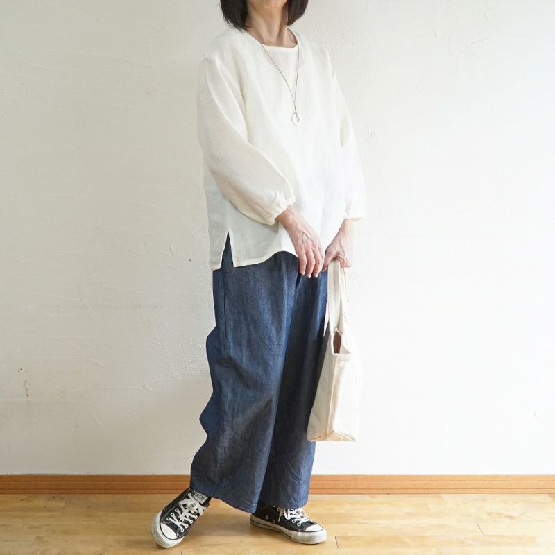 Branch m‘.,ブランチエム,ナチュラル,30代,40代,50代,60代,リネン,ゆったり,ブラウス,リネンブラウス,長袖,プルオーバー,プルオーバーブラウス,袖ゴム