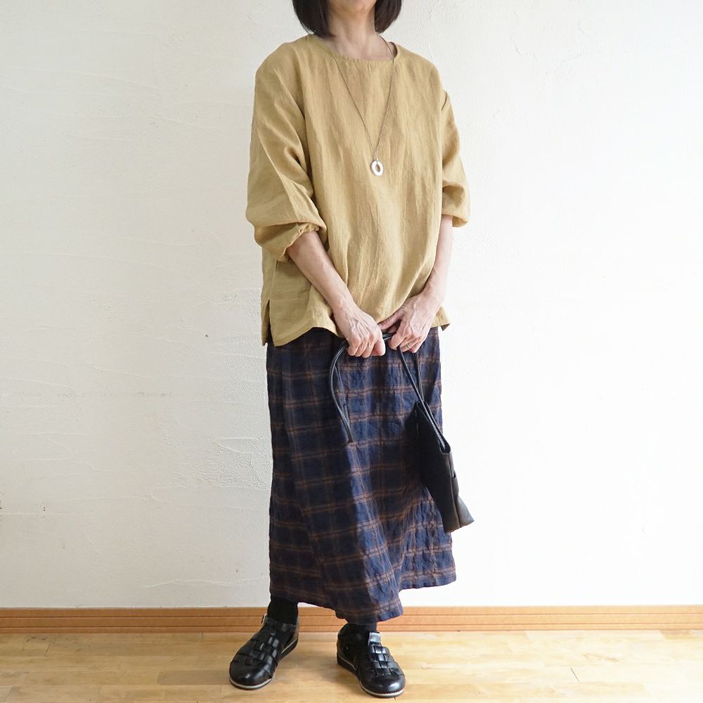 Branch m‘.,ブランチエム,ナチュラル,30代,40代,50代,60代,リネン,ゆったり,ブラウス,リネンブラウス,長袖,プルオーバー,プルオーバーブラウス,袖ゴム