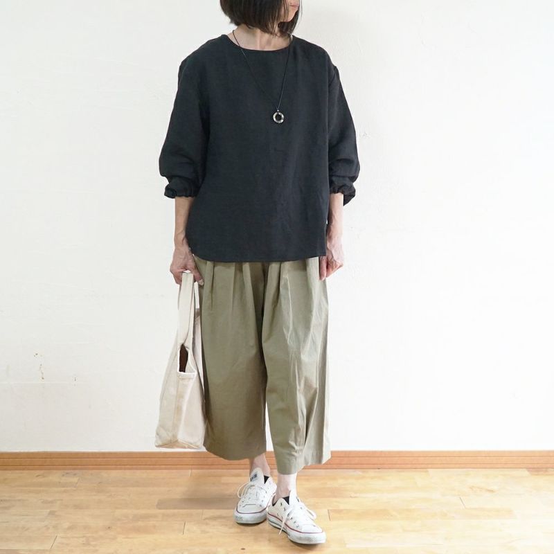 Branch m‘.,ブランチエム,ナチュラル,30代,40代,50代,60代,リネン,ゆったり,ブラウス,リネンブラウス,長袖,プルオーバー,プルオーバーブラウス,袖ゴム