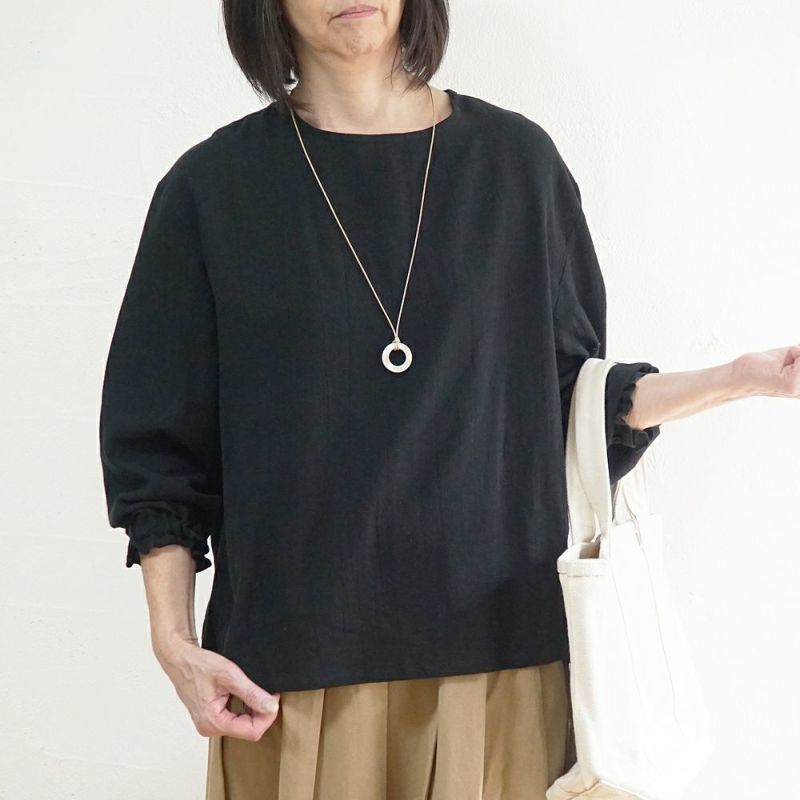 Branch m‘.,ブランチエム,ナチュラル,30代,40代,50代,60代,リネン,コットンリネン,綿麻,ゆったり,ブラウス,長袖,プルオーバー,プルオーバーブラウス,袖ゴム,桐七炊き,