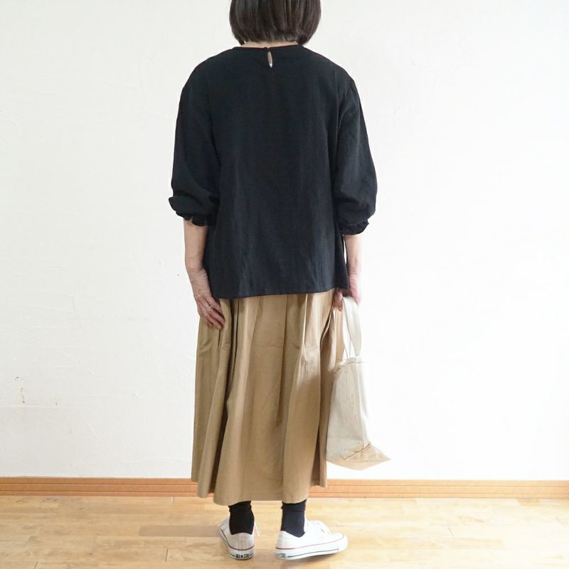 Branch m‘.,ブランチエム,ナチュラル,30代,40代,50代,60代,リネン,コットンリネン,綿麻,ゆったり,ブラウス,長袖,プルオーバー,プルオーバーブラウス,袖ゴム,桐七炊き,