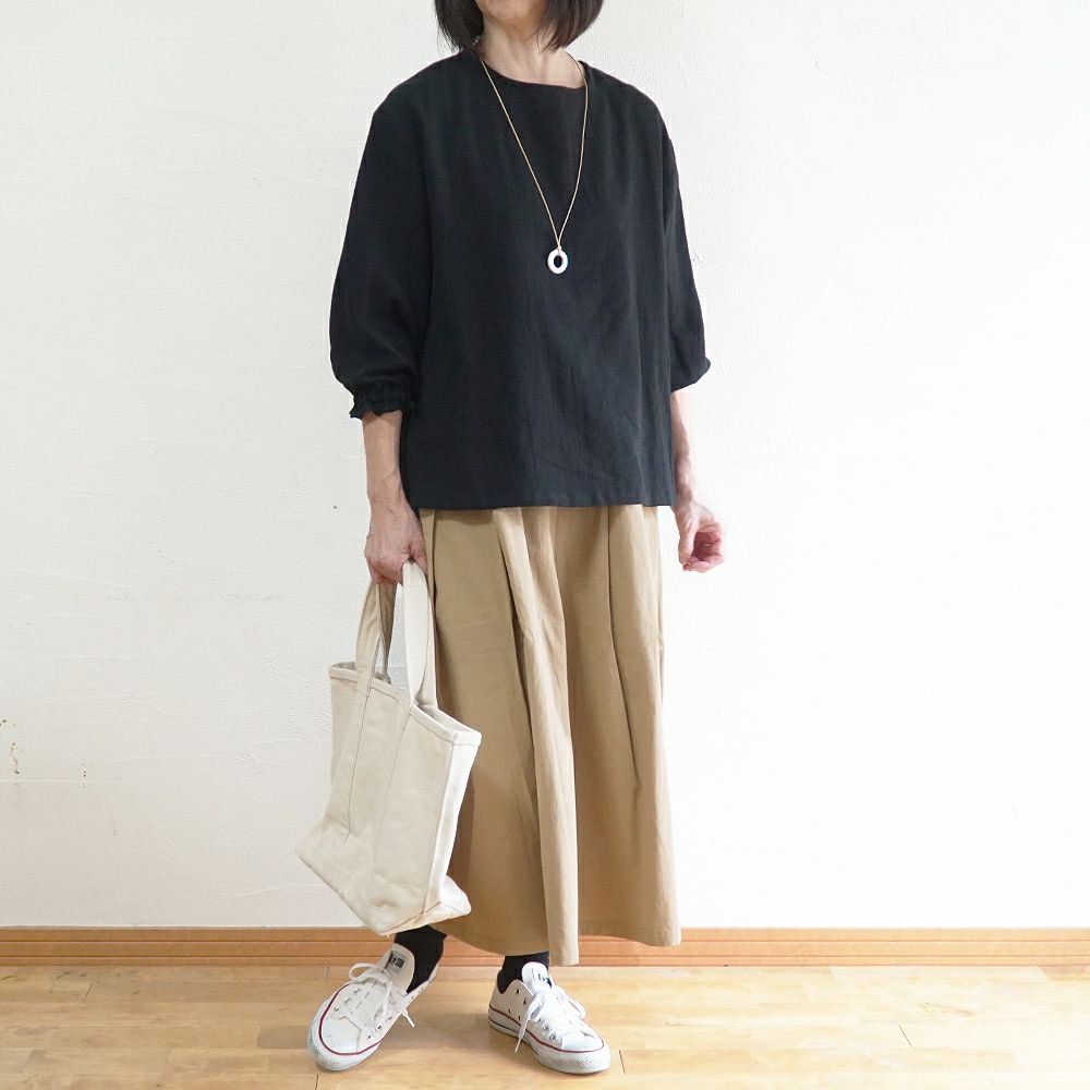 Branch m‘.,ブランチエム,ナチュラル,30代,40代,50代,60代,リネン,コットンリネン,綿麻,ゆったり,ブラウス,長袖,プルオーバー,プルオーバーブラウス,袖ゴム,桐七炊き,