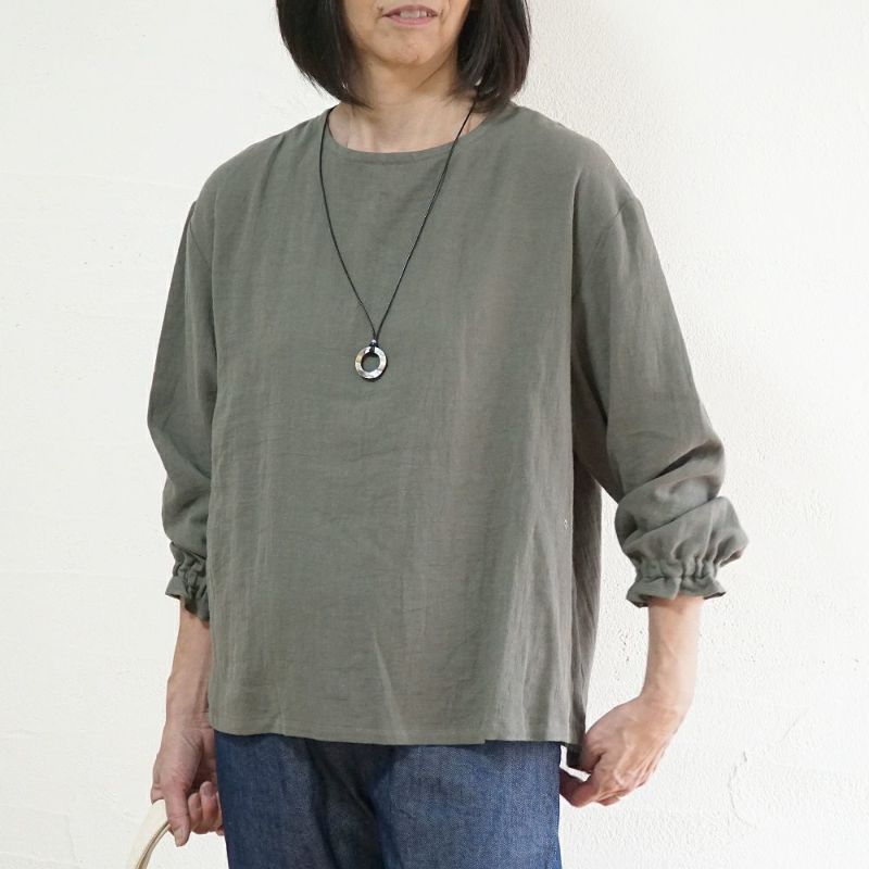 Branch m‘.,ブランチエム,ナチュラル,30代,40代,50代,60代,リネン,コットンリネン,綿麻,ゆったり,ブラウス,長袖,プルオーバー,プルオーバーブラウス,袖ゴム,桐七炊き,
