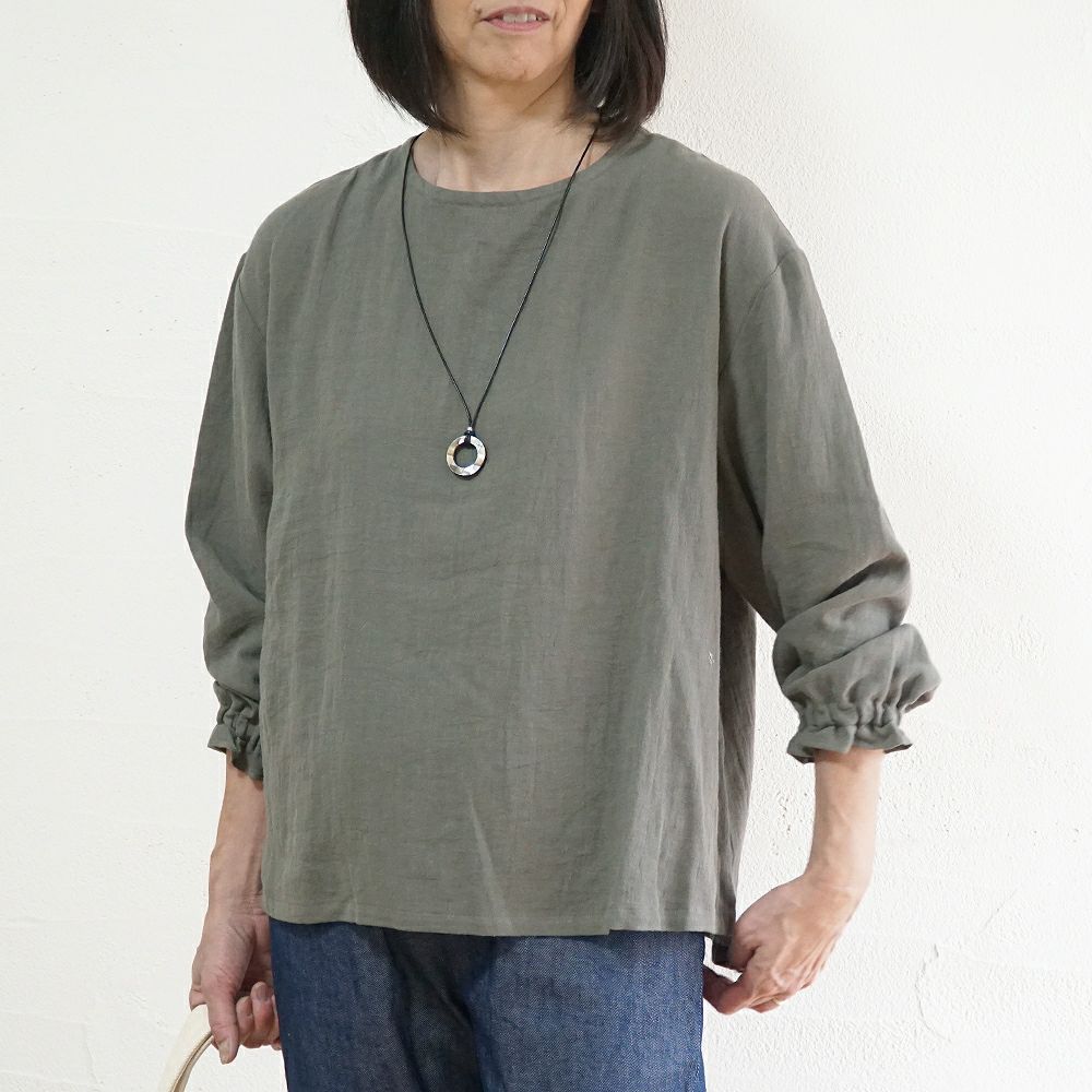 Branch m‘.,ブランチエム,ナチュラル,30代,40代,50代,60代,リネン,コットンリネン,綿麻,ゆったり,ブラウス,長袖,プルオーバー,プルオーバーブラウス,袖ゴム,桐七炊き,