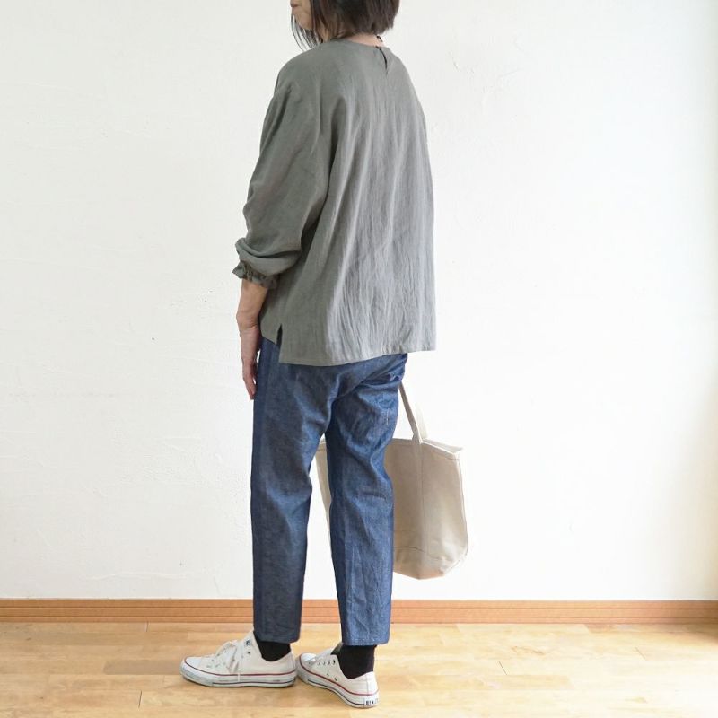 Branch m‘.,ブランチエム,ナチュラル,30代,40代,50代,60代,リネン,コットンリネン,綿麻,ゆったり,ブラウス,長袖,プルオーバー,プルオーバーブラウス,袖ゴム,桐七炊き,