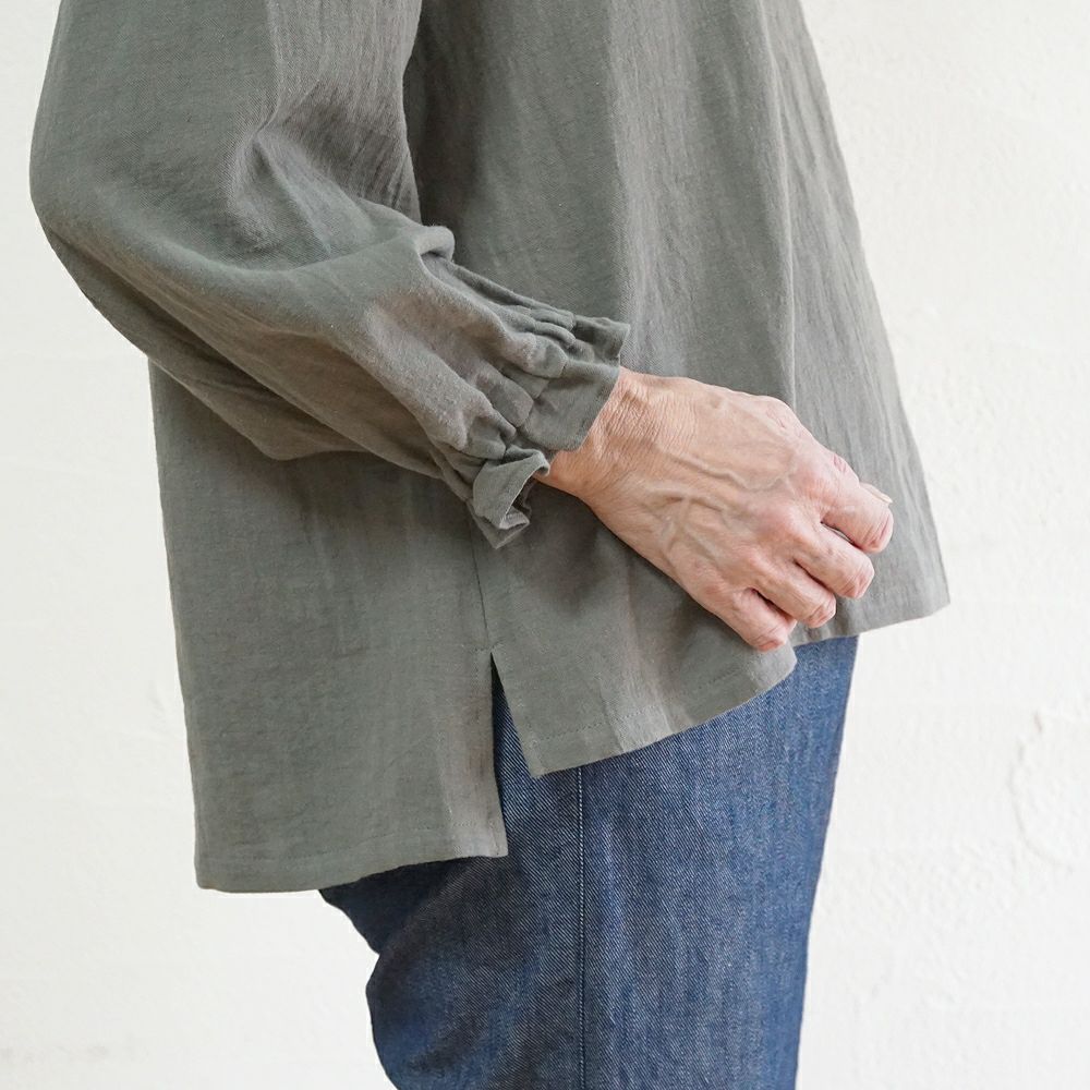 Branch m‘.,ブランチエム,ナチュラル,30代,40代,50代,60代,リネン,コットンリネン,綿麻,ゆったり,ブラウス,長袖,プルオーバー,プルオーバーブラウス,袖ゴム,桐七炊き,