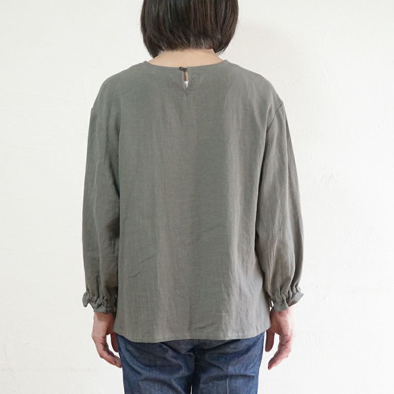 Branch m‘.,ブランチエム,ナチュラル,30代,40代,50代,60代,リネン,コットンリネン,綿麻,ゆったり,ブラウス,長袖,プルオーバー,プルオーバーブラウス,袖ゴム,桐七炊き,