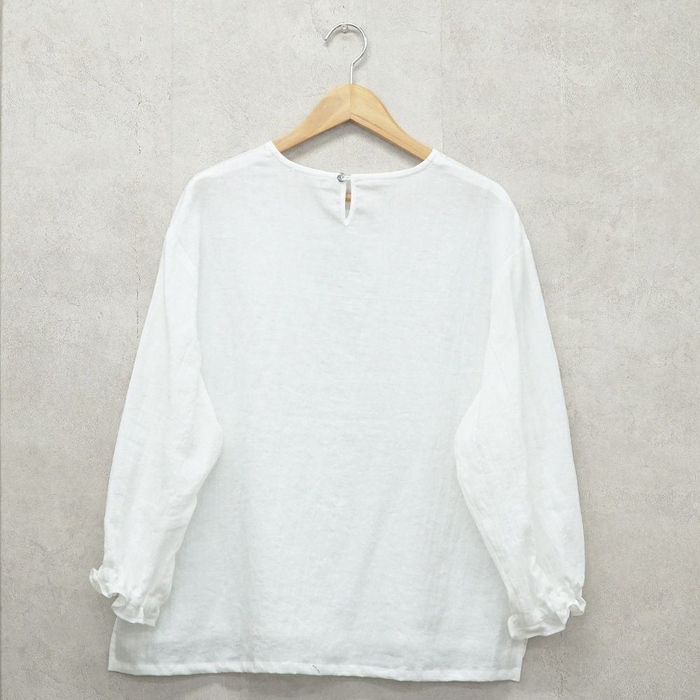 Branch m‘.,ブランチエム,ナチュラル,30代,40代,50代,60代,リネン,コットンリネン,綿麻,ゆったり,ブラウス,長袖,プルオーバー,プルオーバーブラウス,袖ゴム,桐七炊き,