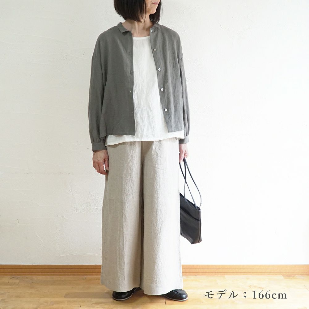 Branch m‘.,ブランチエム,ナチュラル,30代,40代,50代,60代,リネン,コットンリネン,綿麻,ゆったり,ブラウス,長袖,チビ衿,シャツ,チビ衿シャツ,チビ衿ブラウス,