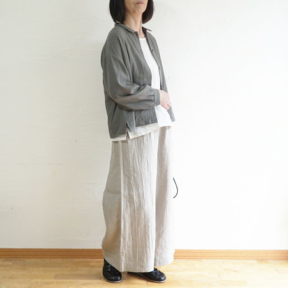 Branch m‘.,ブランチエム,ナチュラル,30代,40代,50代,60代,リネン,コットンリネン,綿麻,ゆったり,ブラウス,長袖,チビ衿,シャツ,チビ衿シャツ,チビ衿ブラウス,