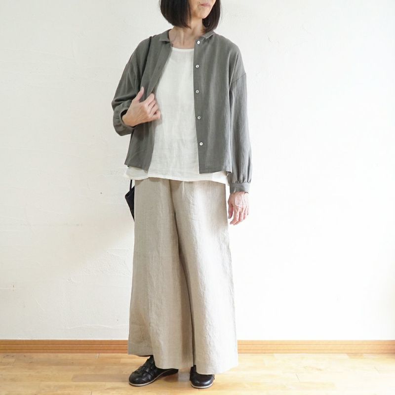 Branch m‘.,ブランチエム,ナチュラル,30代,40代,50代,60代,リネン,コットンリネン,綿麻,ゆったり,ブラウス,長袖,チビ衿,シャツ,チビ衿シャツ,チビ衿ブラウス,