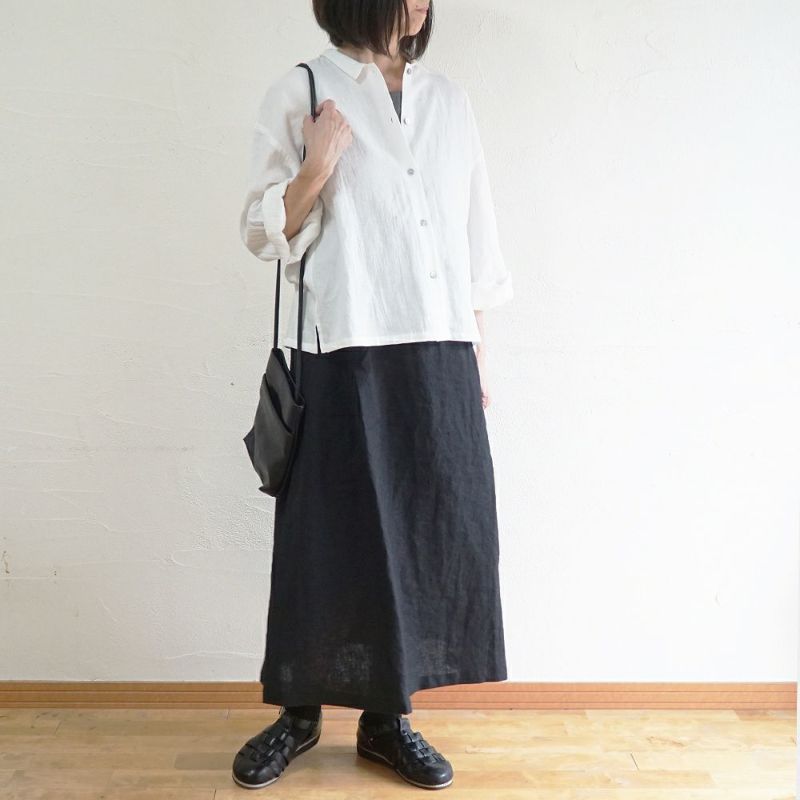 Branch m‘.,ブランチエム,ナチュラル,30代,40代,50代,60代,リネン,コットンリネン,綿麻,ゆったり,ブラウス,長袖,チビ衿,シャツ,チビ衿シャツ,チビ衿ブラウス,