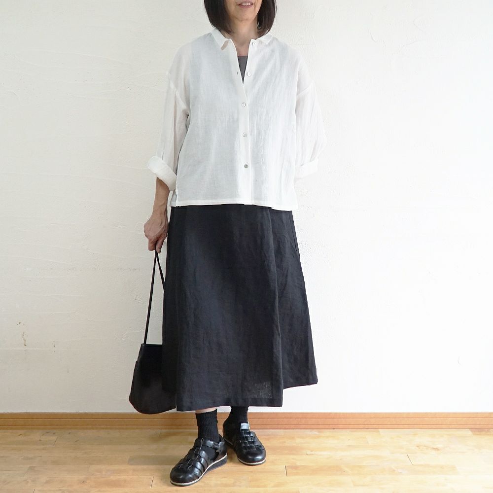 Branch m‘.,ブランチエム,ナチュラル,30代,40代,50代,60代,リネン,コットンリネン,綿麻,ゆったり,ブラウス,長袖,チビ衿,シャツ,チビ衿シャツ,チビ衿ブラウス,