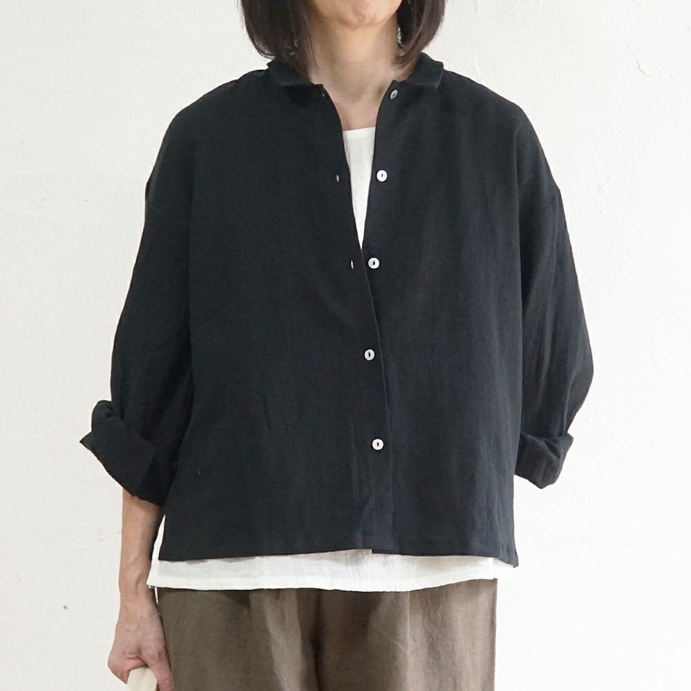 Branch m‘.,ブランチエム,ナチュラル,30代,40代,50代,60代,リネン,コットンリネン,綿麻,ゆったり,ブラウス,長袖,チビ衿,シャツ,チビ衿シャツ,チビ衿ブラウス,