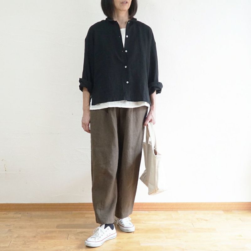 Branch m‘.,ブランチエム,ナチュラル,30代,40代,50代,60代,リネン,コットンリネン,綿麻,ゆったり,ブラウス,長袖,チビ衿,シャツ,チビ衿シャツ,チビ衿ブラウス,