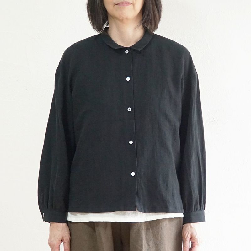 Branch m‘.,ブランチエム,ナチュラル,30代,40代,50代,60代,リネン,コットンリネン,綿麻,ゆったり,ブラウス,長袖,チビ衿,シャツ,チビ衿シャツ,チビ衿ブラウス,