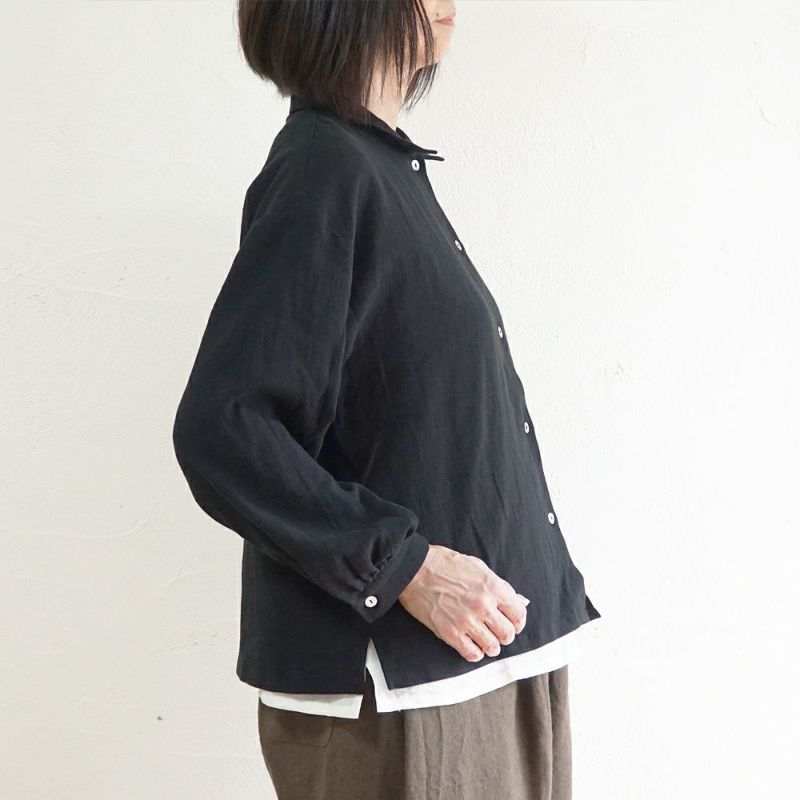 Branch m‘.,ブランチエム,ナチュラル,30代,40代,50代,60代,リネン,コットンリネン,綿麻,ゆったり,ブラウス,長袖,チビ衿,シャツ,チビ衿シャツ,チビ衿ブラウス,