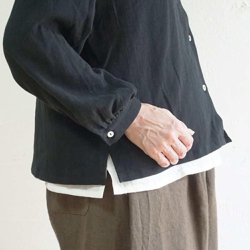 Branch m‘.,ブランチエム,ナチュラル,30代,40代,50代,60代,リネン,コットンリネン,綿麻,ゆったり,ブラウス,長袖,チビ衿,シャツ,チビ衿シャツ,チビ衿ブラウス,