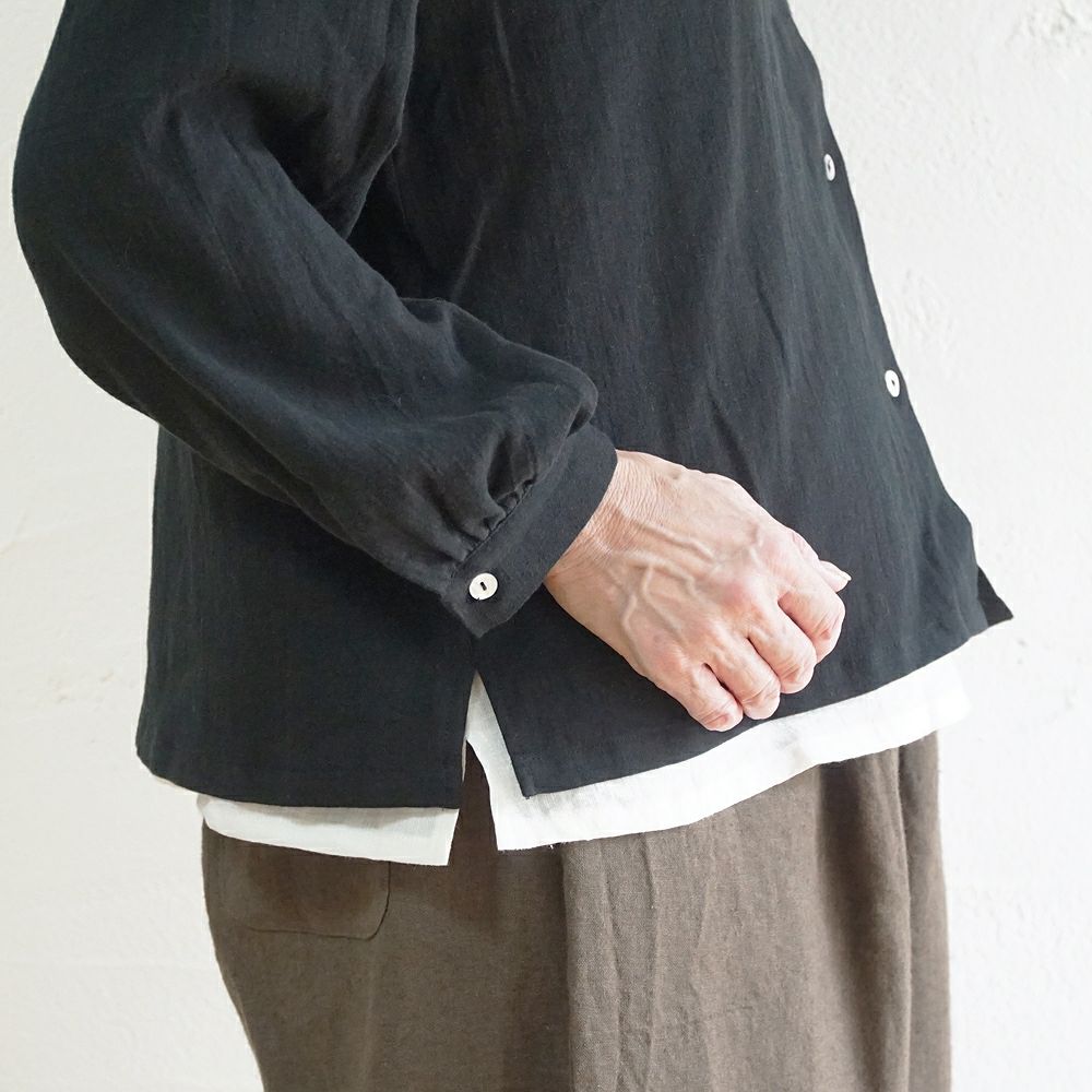 Branch m‘.,ブランチエム,ナチュラル,30代,40代,50代,60代,リネン,コットンリネン,綿麻,ゆったり,ブラウス,長袖,チビ衿,シャツ,チビ衿シャツ,チビ衿ブラウス,